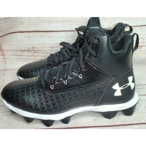 Under Armour Youth Cleated Sneakers Size 5Y – Black & White Embroidered - Picture 3 of 10